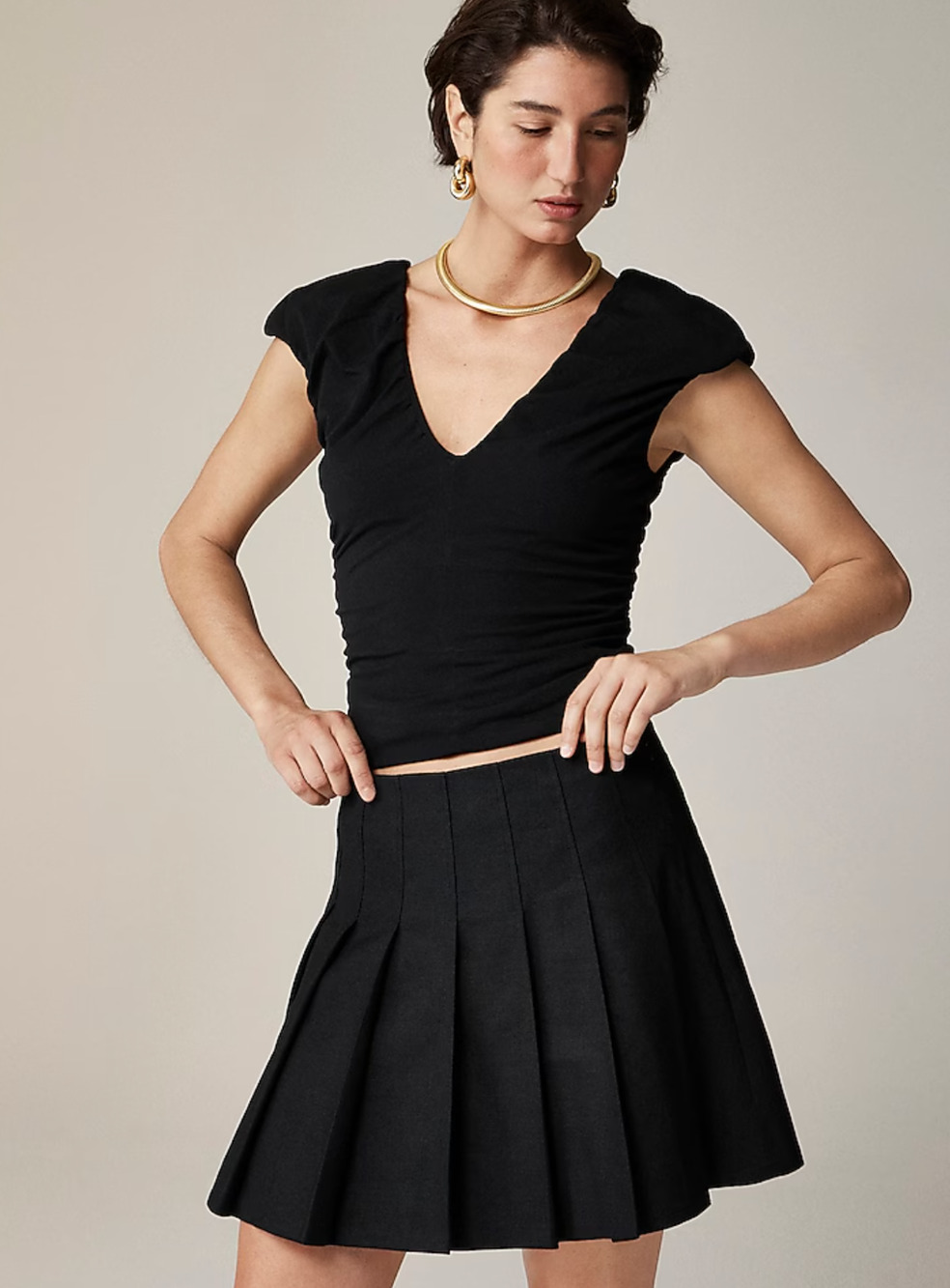J Crew Ruched V Neck Top L Black NWT Stretch Blouse Tee Womens CA527 J.Crew